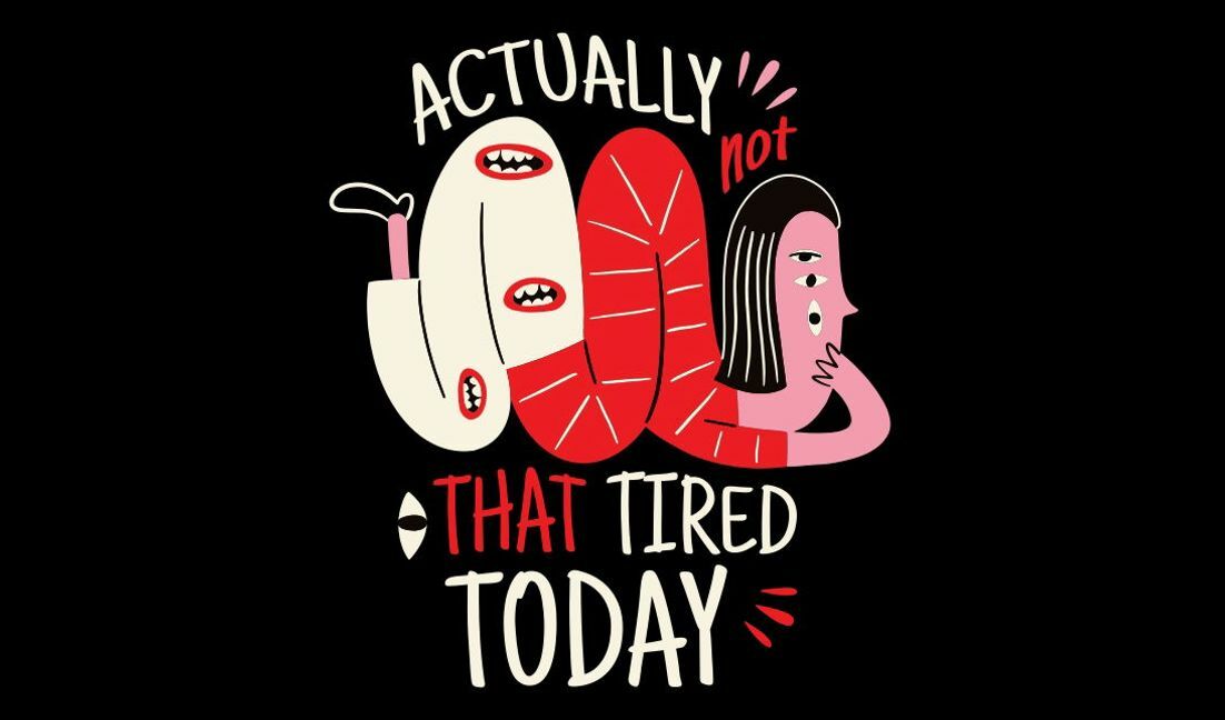 Playful cartoon design with humorous tired quote t-shirt design template