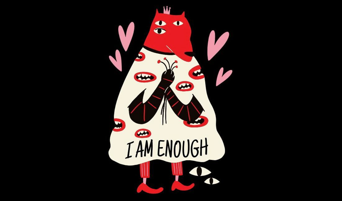 Whimsical self-affirmation design with quirky characters t-shirt design template