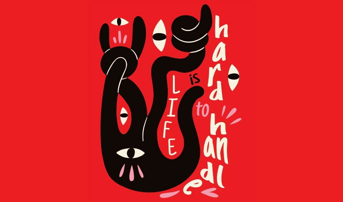 Playful life quote illustration with abstract elements t-shirt design template