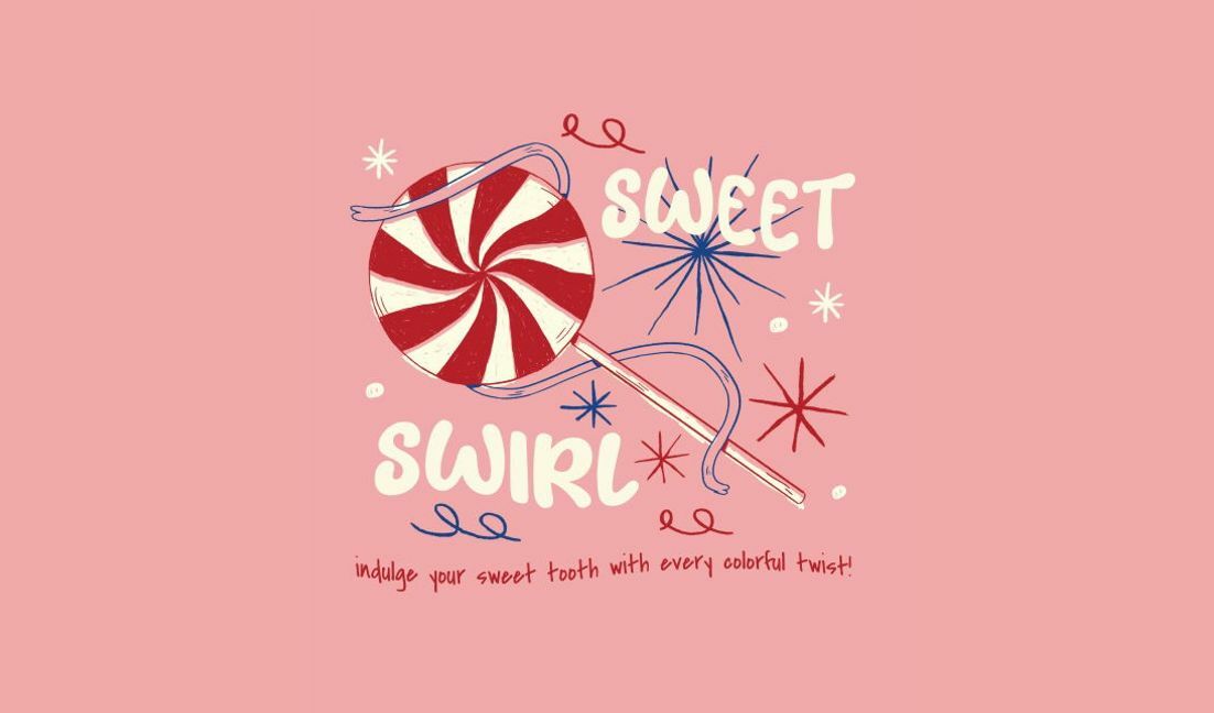Playful candy-inspired design with sweet swirl text t-shirt design template