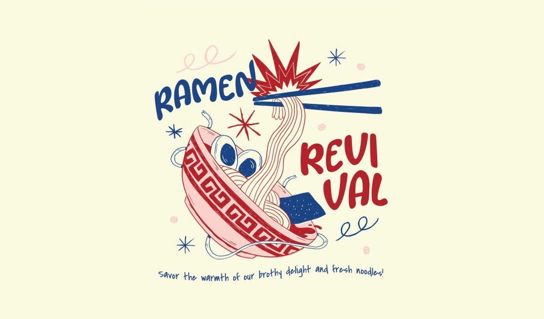 Modelo de design para camiseta Design lúdico de ramen com macarrão e hashis