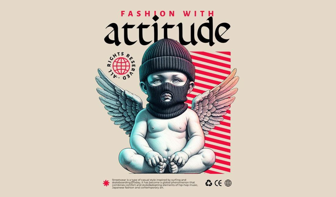 Playful streetwear angel design t-shirt design template