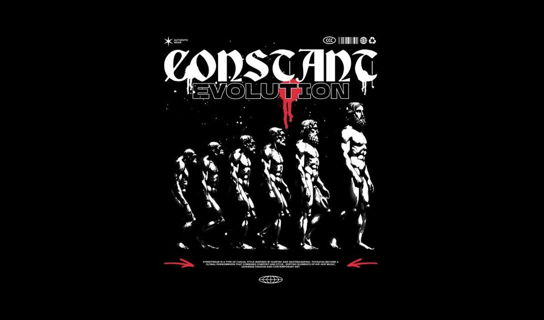 Modelo de design para camiseta Design gráfico com tema de evolução dinâmica