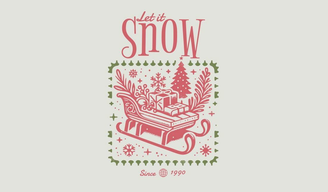 Festive sleigh design with 'let it snow' quote t-shirt design template