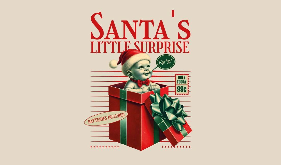 Humorous vintage santa's little surprise design t-shirt design template