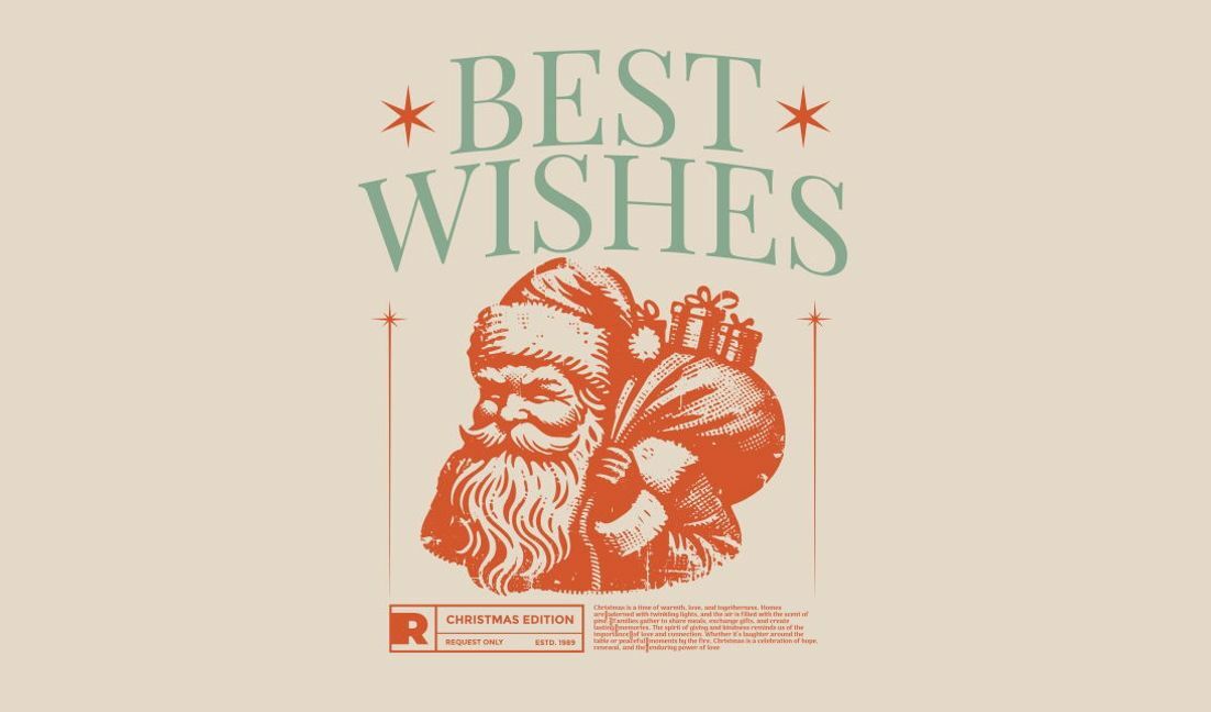 Modelo de design para camiseta Design vintage de desejos de Natal do Papai Noel