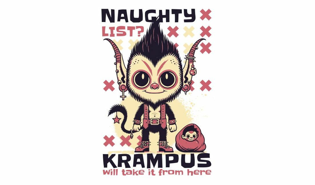 Modelo de design para camiseta Ilustração divertida de Krampus para decoração de feriados