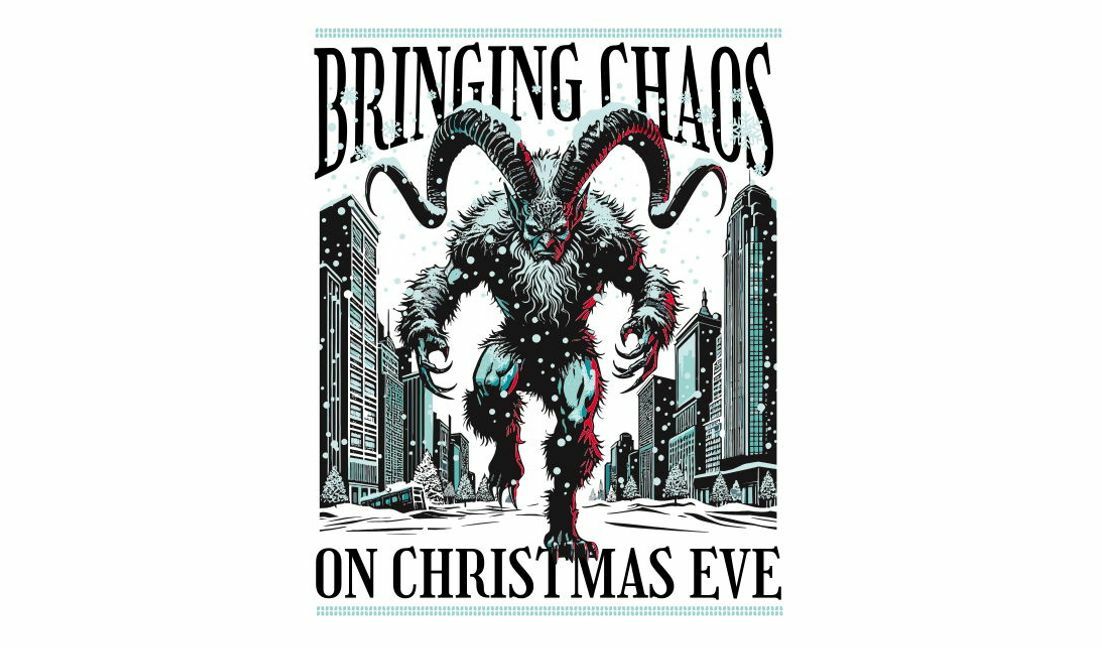 Bold holiday creature illustration bringing chaos t-shirt design template