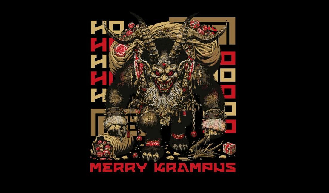 Merry krampus holiday art design t-shirt design template