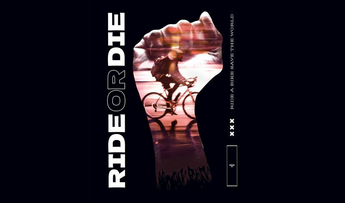 Modelo de design para camiseta Design gráfico dinâmico de bicicleta com citação motivacional