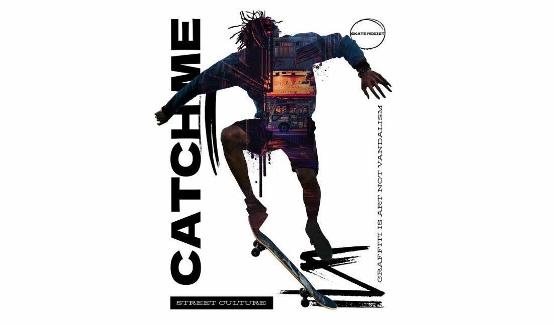 Dynamic skateboarder graphic with urban art theme t-shirt design template