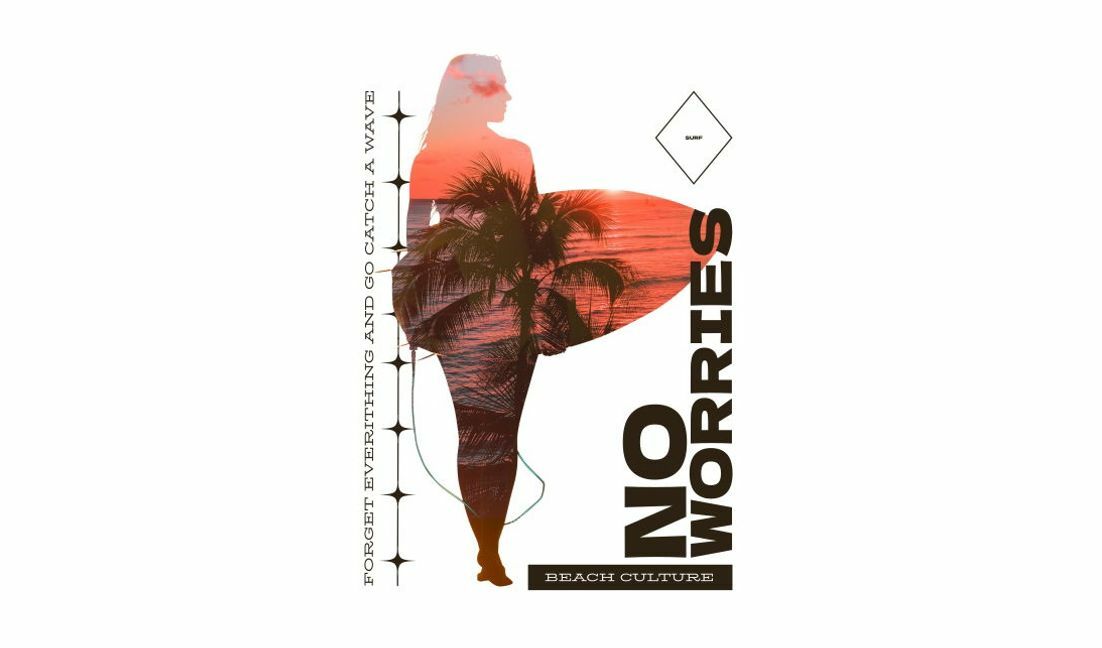 Modelo de design para camiseta Design de pôster de surfe com citação motivacional sobre cultura de praia