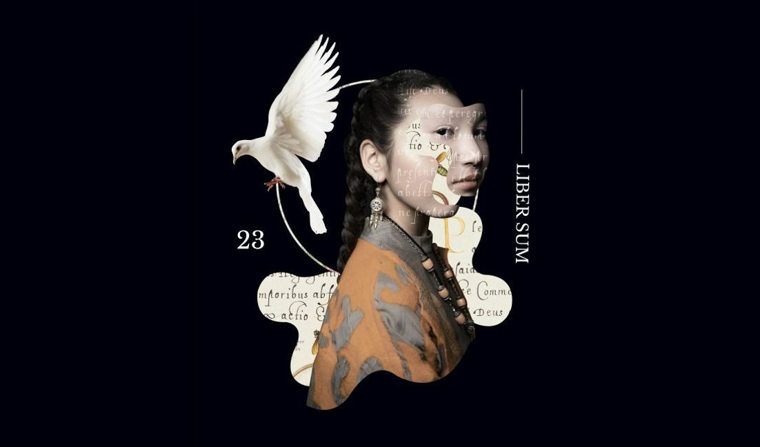 Modern artistic collage featuring a woman and a dove t-shirt design template