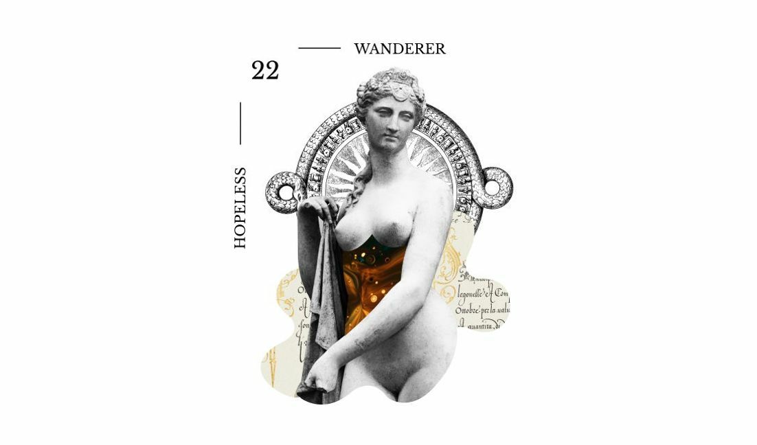 Elegant wanderer statue design with artistic elements t-shirt design template
