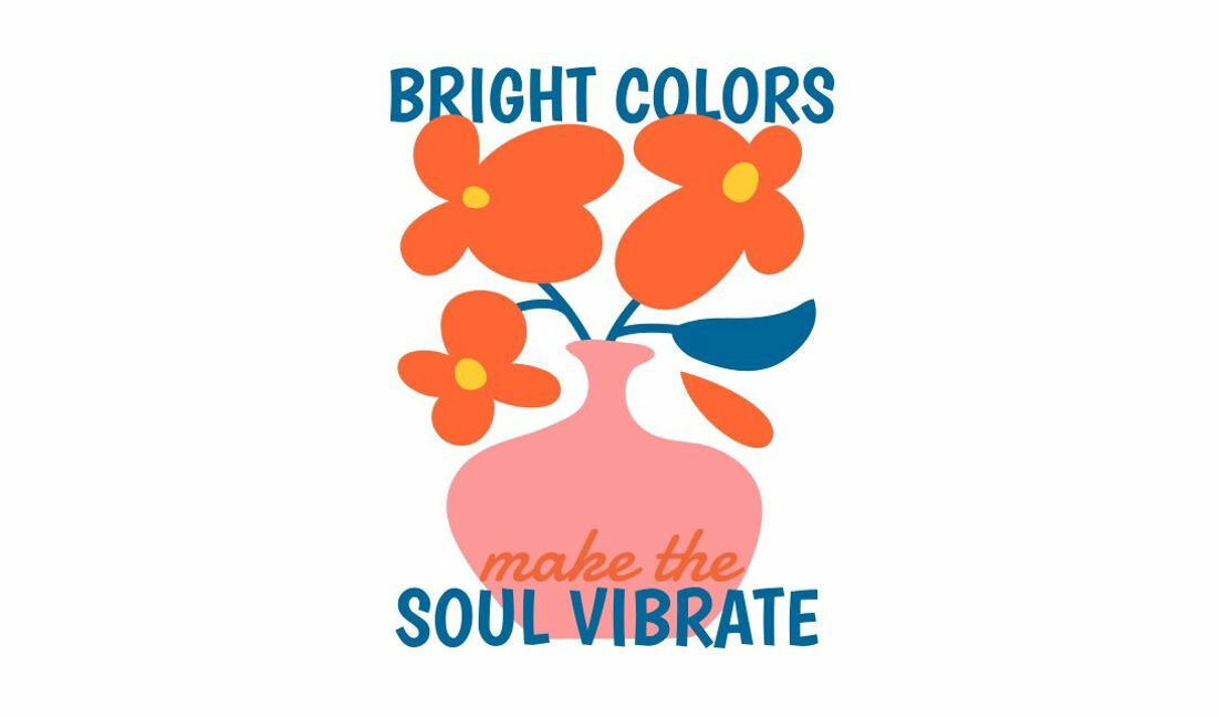 Bright floral vase design with uplifting quote t-shirt design template