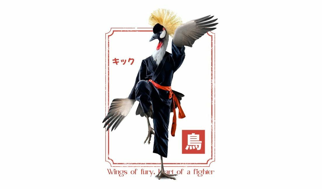 Playful crane martial arts design t-shirt design template