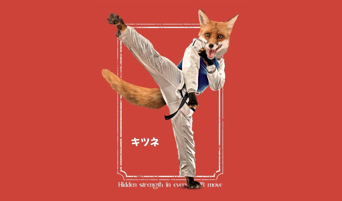 Playful fox martial artist illustration t-shirt design template
