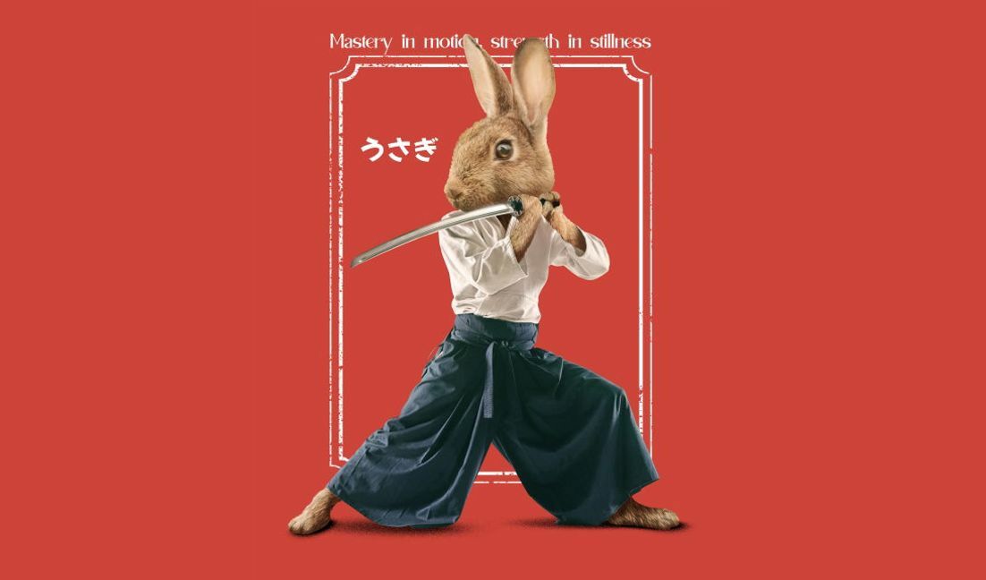 Unique samurai rabbit illustration t-shirt design template
