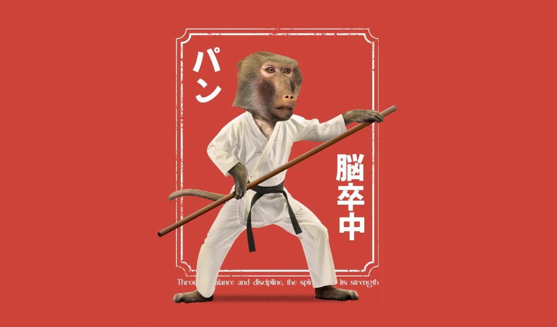 Modelo de design para camiseta Ilustração de macaco de artes marciais