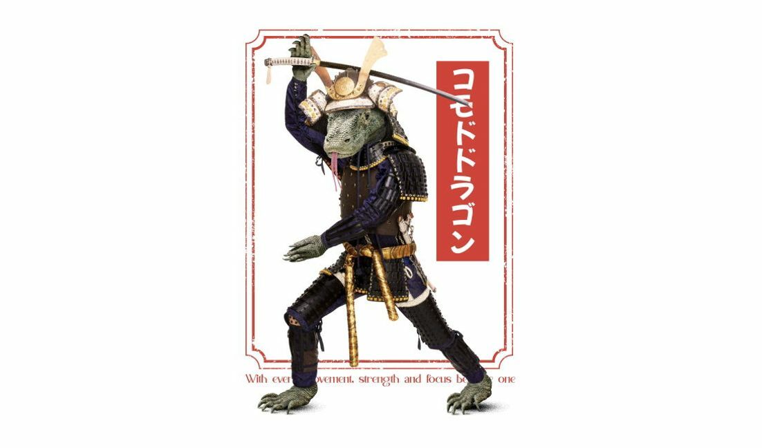 Samurai lizard warrior illustration t-shirt design template