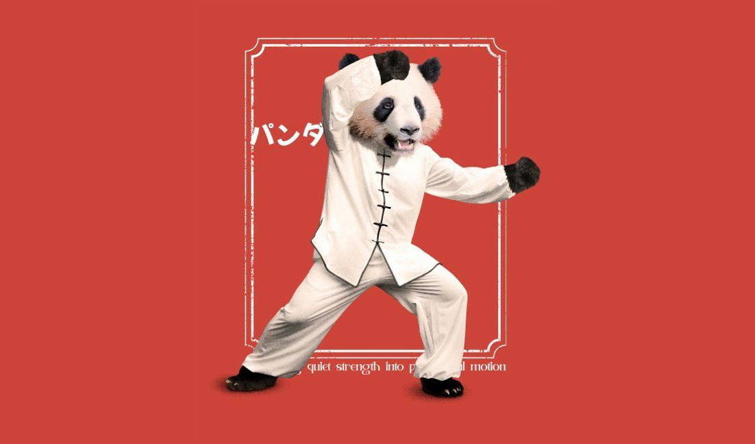 Playful panda martial arts illustration t-shirt design template