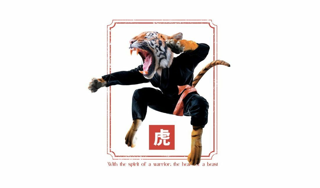 Fierce tiger warrior design with motivational quote t-shirt design template