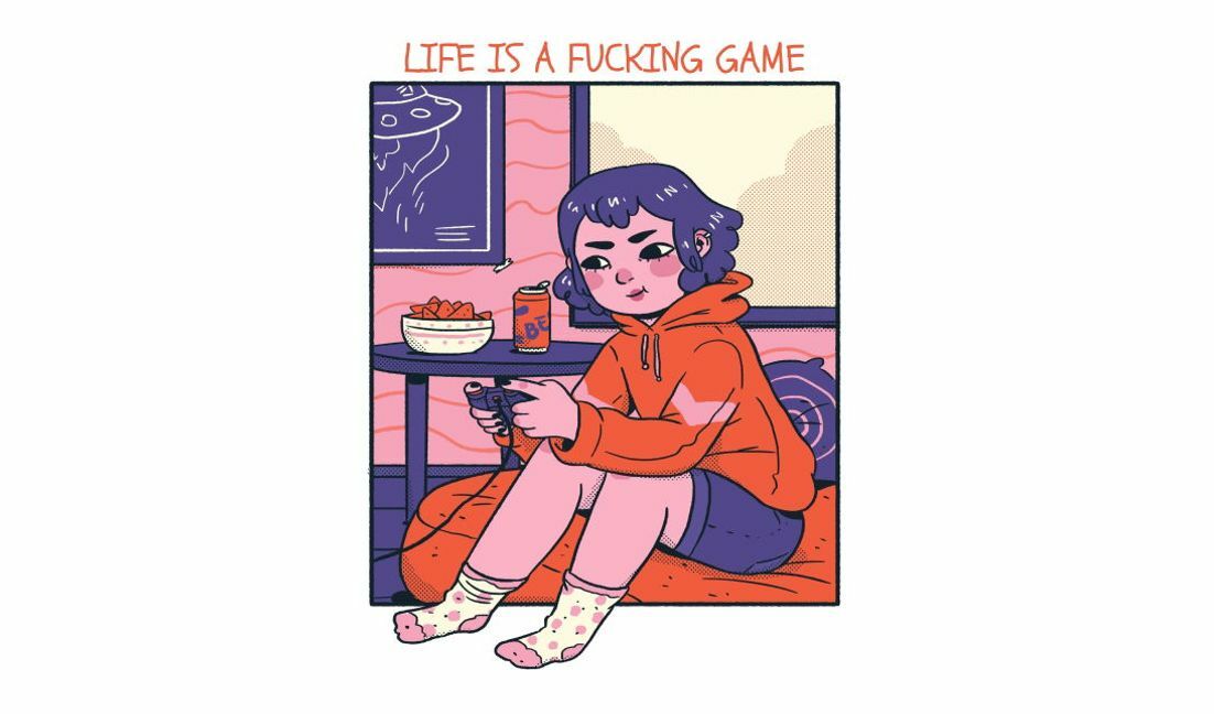 Modelo de design para camiseta Ilustração de jogo lúdico com citação de vida