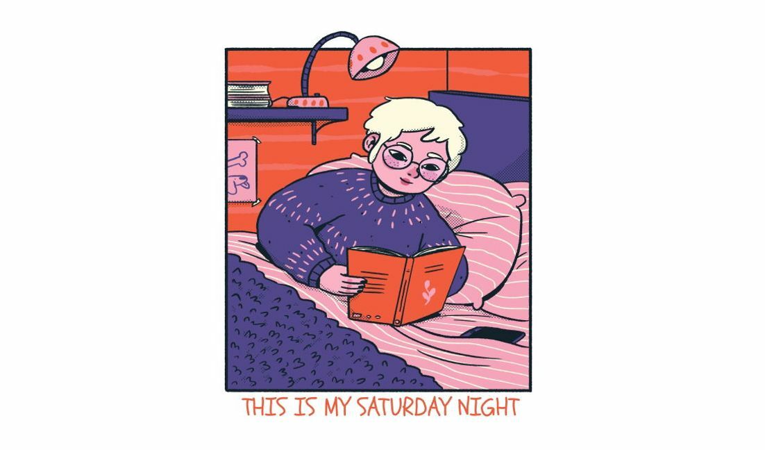 Modelo de design para camiseta Ilustração de leitura aconchegante com citação divertida