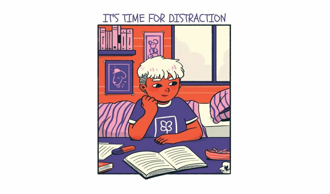 Playful distraction illustration t-shirt design template