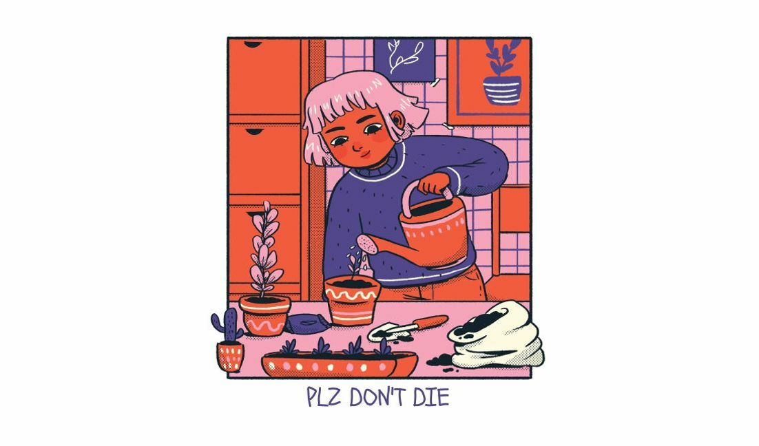 Modelo de design para camiseta Ilustração caprichosa de rega de plantas