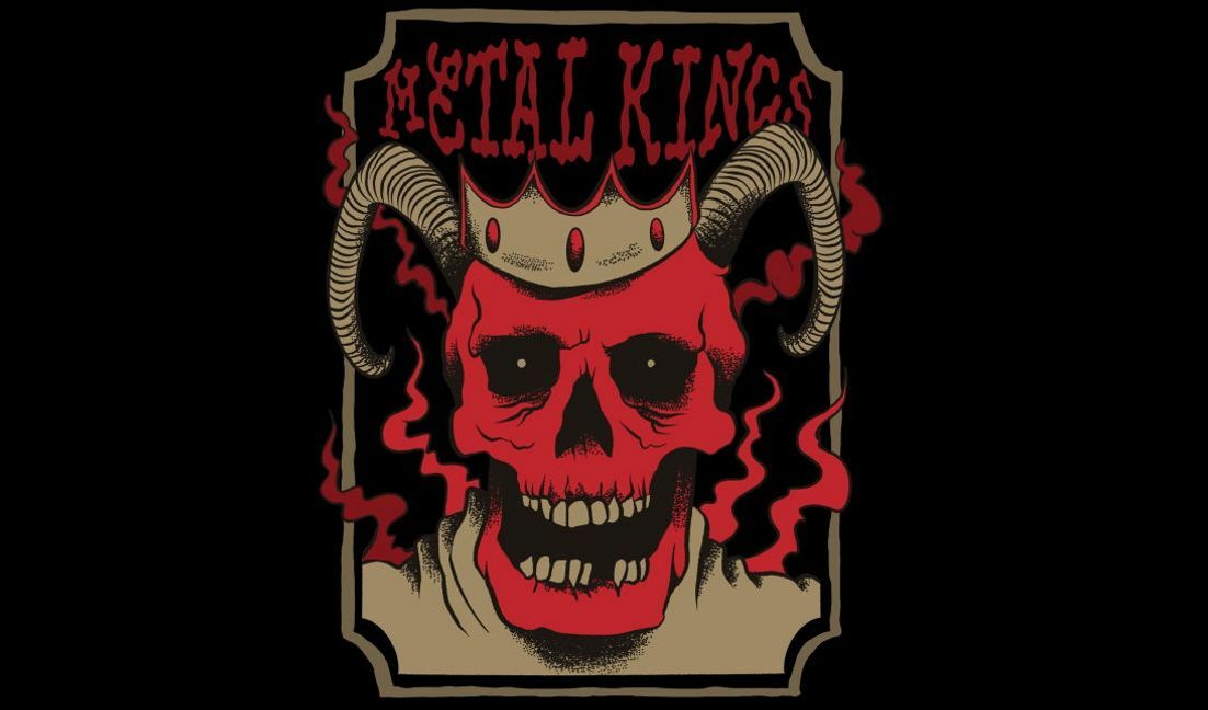 Bold metal skull graphic with crown and horns t-shirt design template