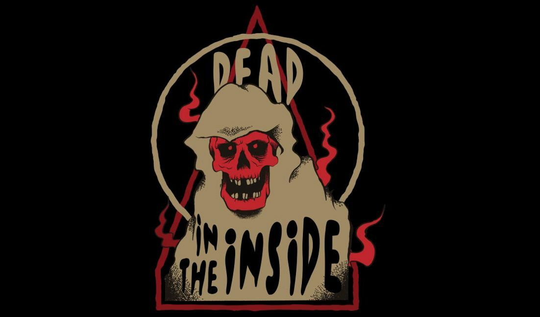 Gritty skull design with 'dead in the inside' quote t-shirt design template