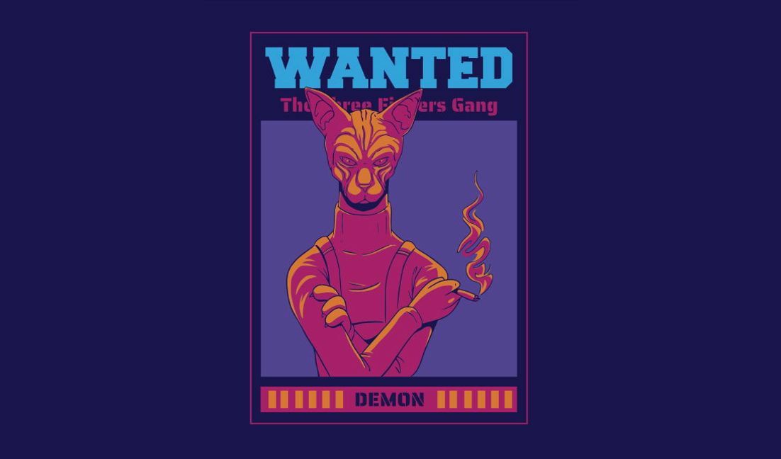 Unique wanted poster design featuring a cat character t-shirt design template