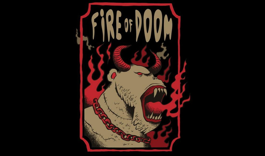 Intense fire of doom monster illustration t-shirt design template