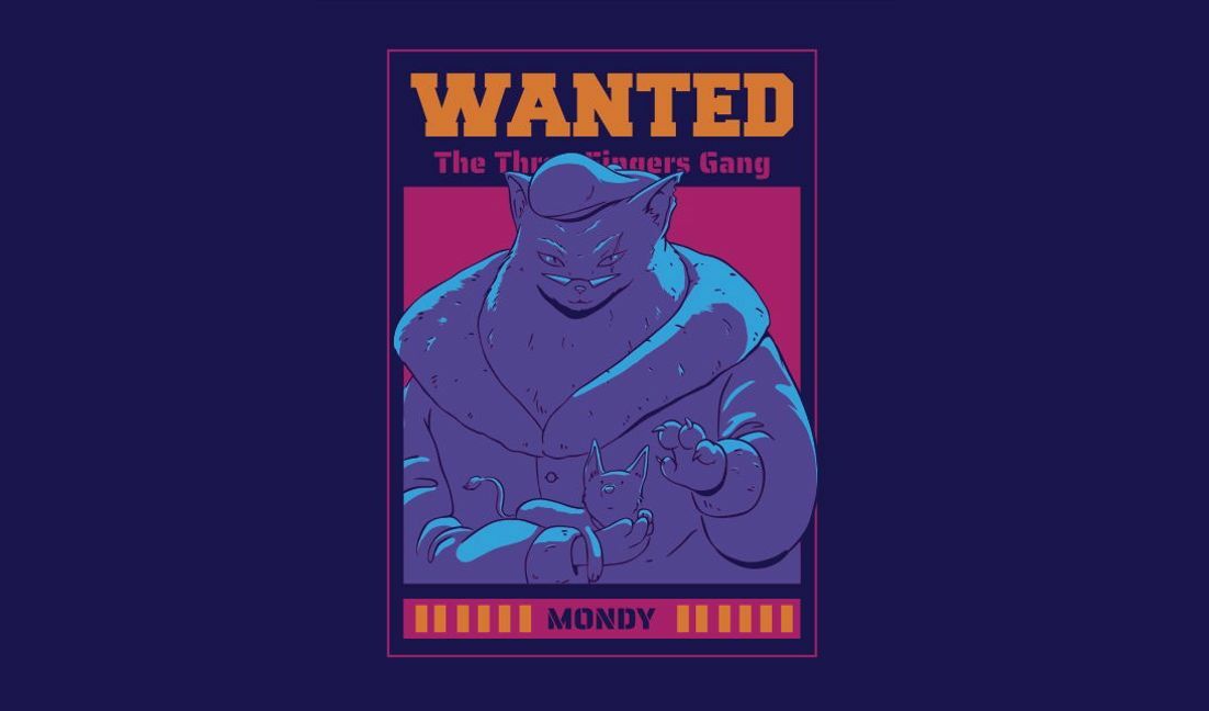Modelo de design para camiseta Design lúdico de cartaz de procurado com um membro de gangue de gatos