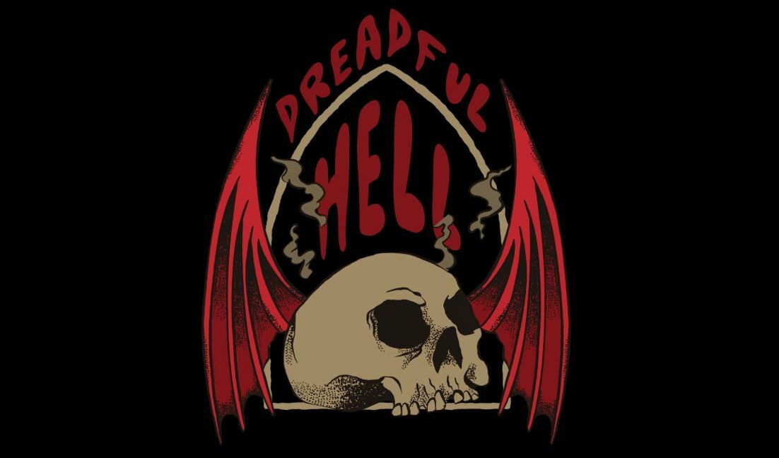 Schreckliches Höllenschädel- und Flügeldesign T-Shirt-Designvorlage