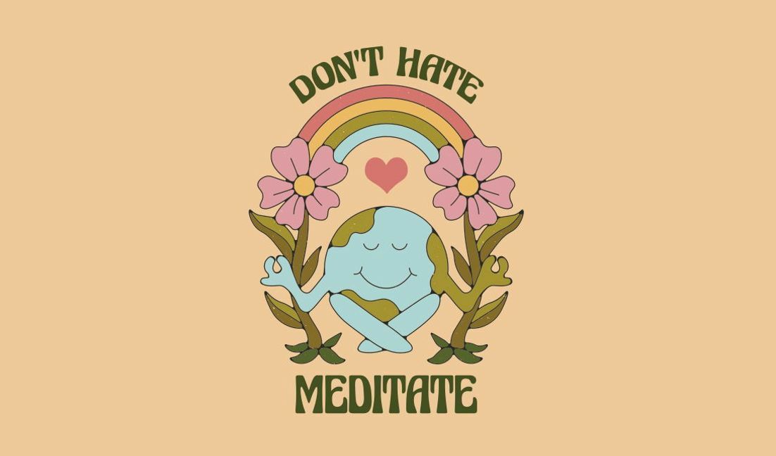 Playful meditation earth design with floral accents t-shirt design template