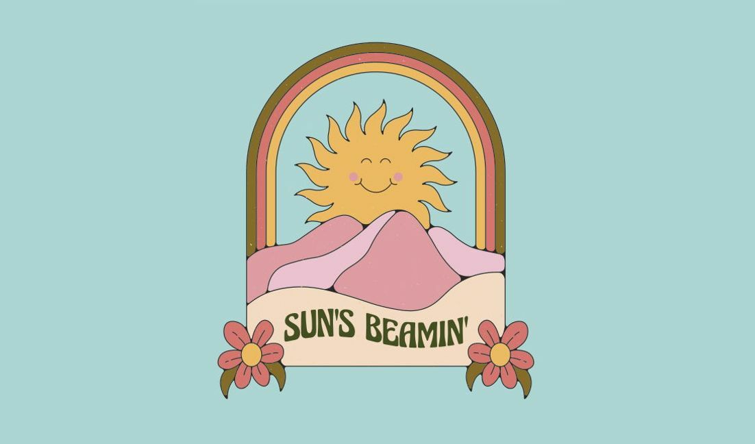 Playful sun illustration with floral accents t-shirt design template