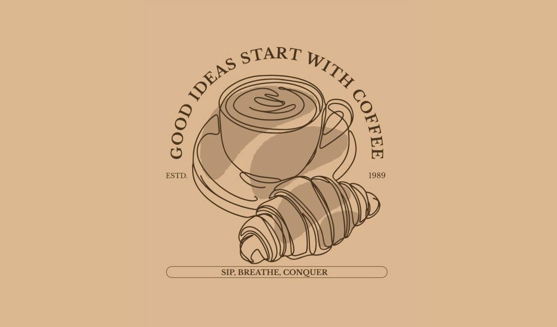 Modelo de design para camiseta Ilustração inspiradora de café e croissant