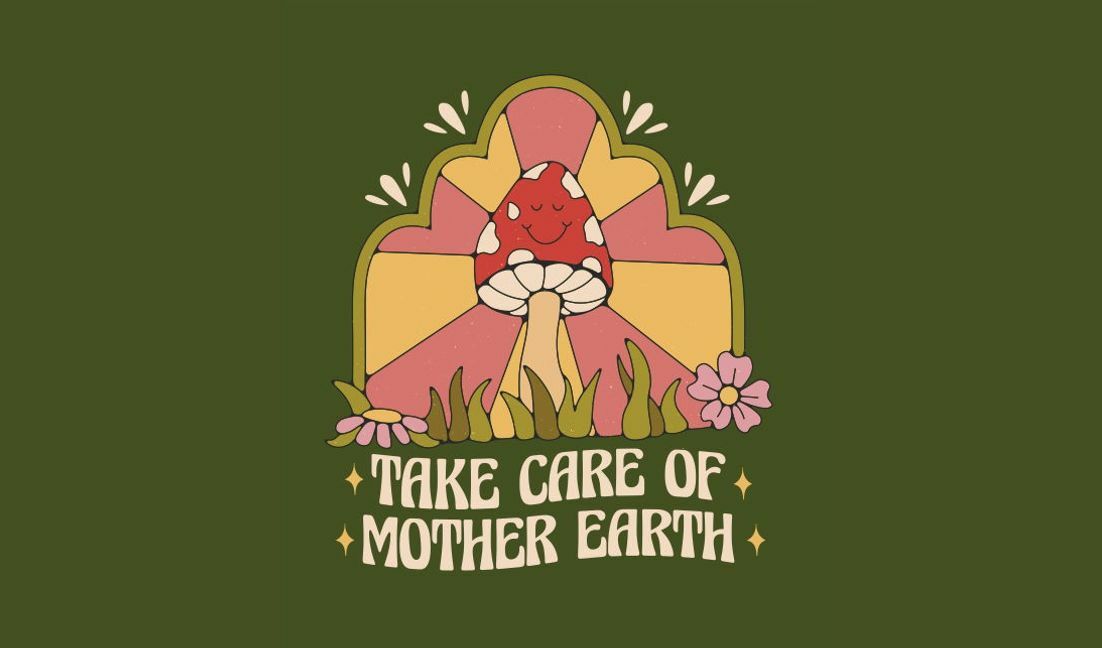 Whimsical mushroom design promoting environmental care t-shirt design template