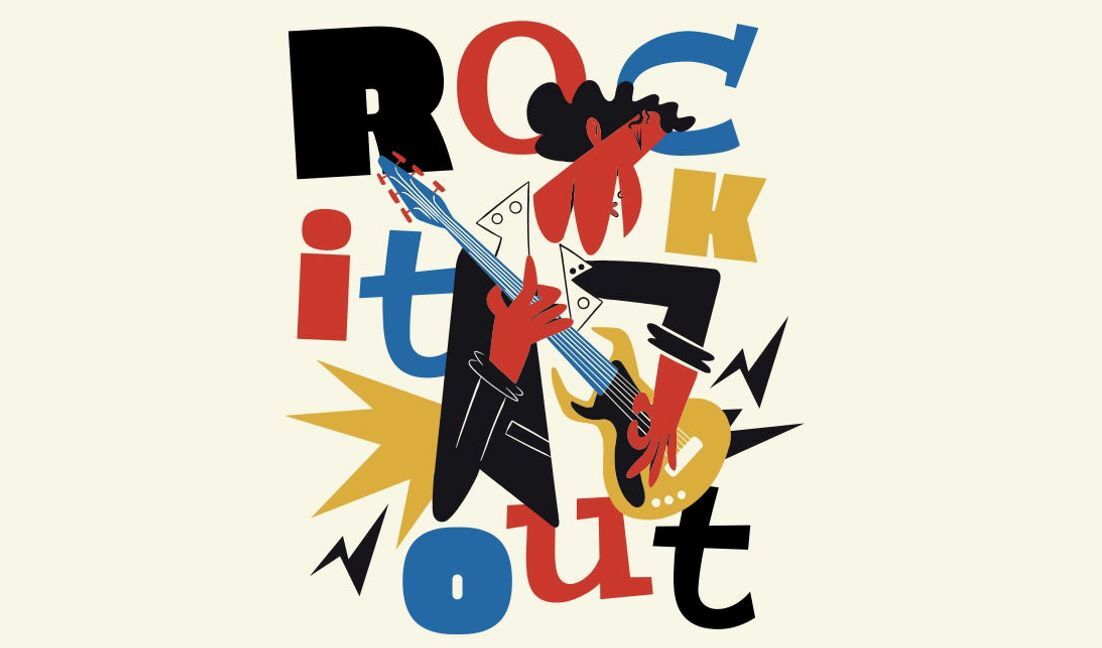 Dynamic rock music illustration t-shirt design template
