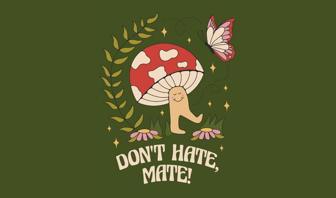 Modelo de design para camiseta Design lúdico de cogumelo com citação inspiradora