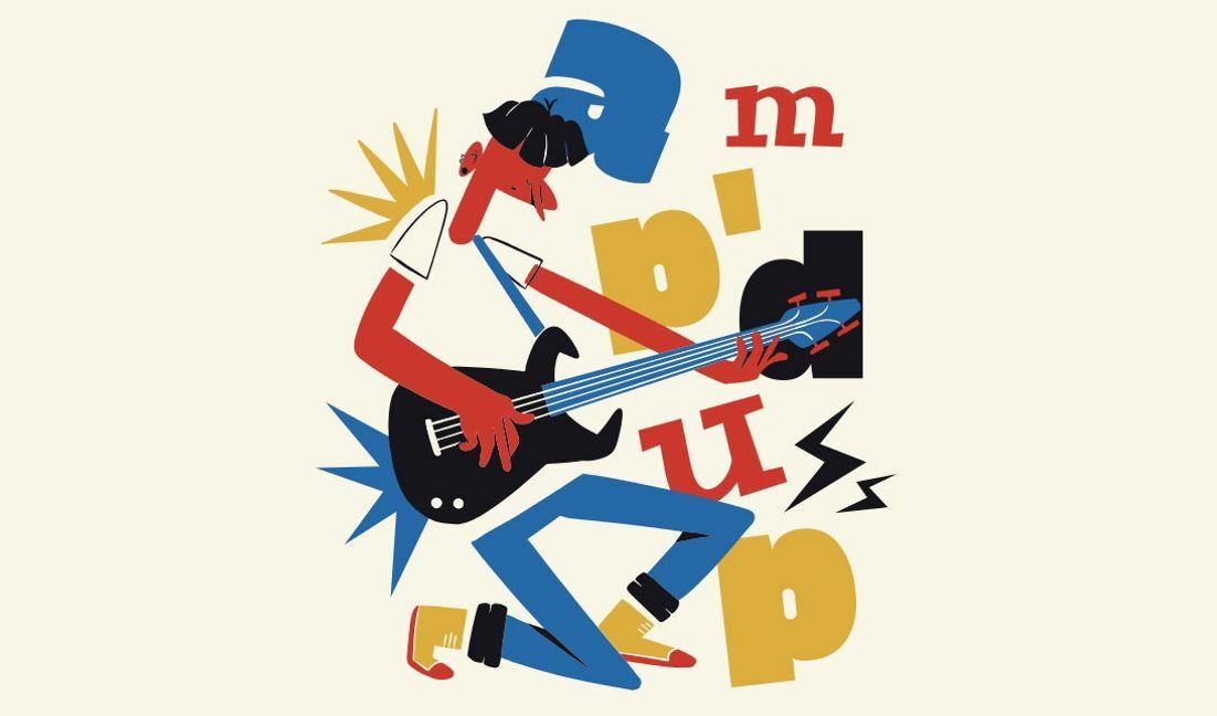 Modelo de design para camiseta Ilustração dinâmica de guitarrista