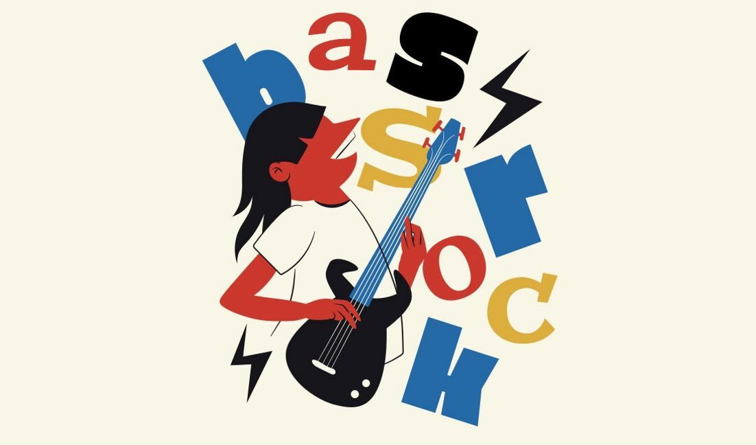 Dynamic guitar player illustration t-shirt design template