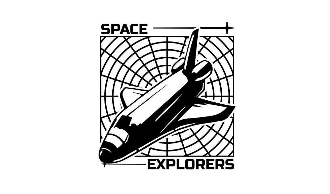 Modelo de design para camiseta Ilustração dinâmica de ônibus espacial com tema de exploradores