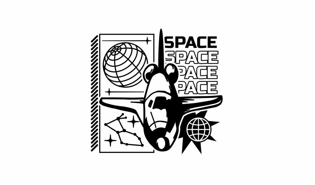 Modelo de design para camiseta Design gráfico de exploração espacial dinâmica