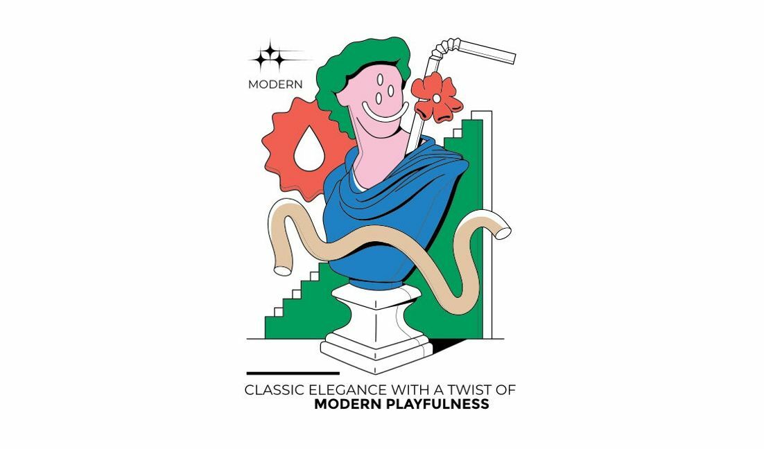 Modelo de design para camiseta Design de busto moderno e lúdico com elegância clássica