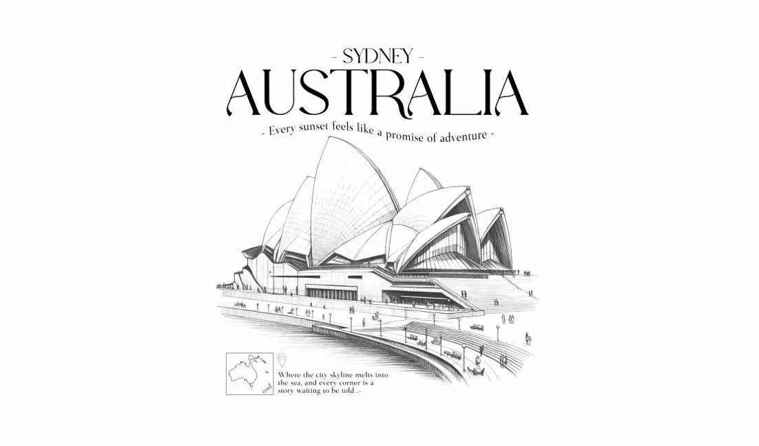 Plantilla de diseño para camiseta Elegante ilustración arquitectónica de Sídney