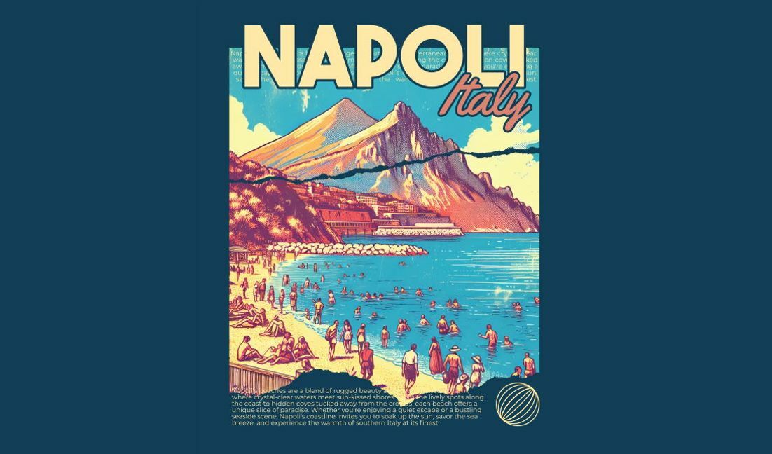 Modelo de design para camiseta Design de pôster de viagem vintage de Nápoles, Itália