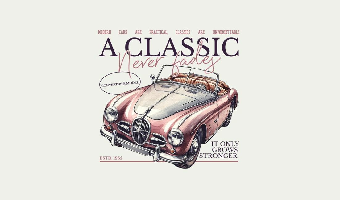 Modelo de design para camiseta Ilustração de carro clássico com citação inspiradora